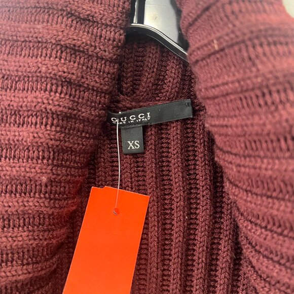 Gucci Burgundy Knit Cardigan Bow Tie Waist Wool Sweater size XS - Picture 8 of 10